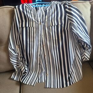 Avenue Black and White Striped Blouse